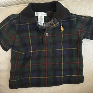 Ralph Lauren Baby Plaid Polo Shirt - Black and Green